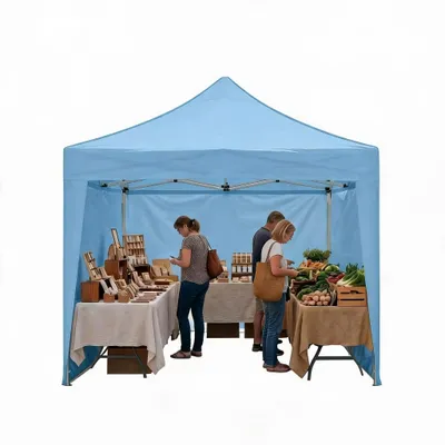 Produktbild von 3x3 m Pop Up Faltpavillon - Gewerbe Partyzelt - Wasserdicht - Schnellaufbau für 1 Person - Höhenverstellbar - Mit Rolltasche und Sandsäcken - Blau