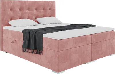 Produktbild von MEBLINI Boxspringbett mit Bettkasten - Gepolstert Doppelbett mit Matratze und Topper - Polsterbett mit Stauraum - Bett mit Kopfteil - Stauraumbett - DENIZ - 200x200 - H4/Rosa Samt