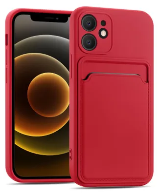 Immagine prodotto di Custodia per cellulare per Apple iPhone 12 Custodia in silicone con slot per schede Slim Wallet Case, rosso