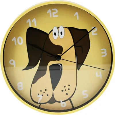 Obrázek produktu pro Nástěnné hodiny do dětského pokoje, Ø 20 cm, žluté, pejsek