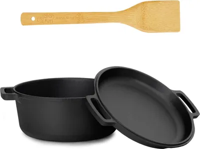 Produktbild von Ø24 cm Topf 4L Gusseisen mit Deckel-Bratpfanne mit Pfannenwender Gusseisentopf Brotbacken Kochtopf