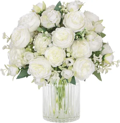 Imagen del producto de Flores artificiales, peonías para el Día de Pentecostés, 4 unidades con flores de seda blancas, para decoración de mesas