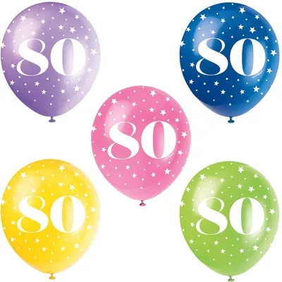 Produktbild von Unique Luftballons zum 80. Geburtstag, 5er Pack, 30 cm, für Heliumfüllung