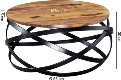Image de Wohnling Table basse MANUR 60x30x60 cm Sheesham bois massif/métal ; WL5.679