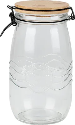 Produktbild von Drahtbügelglas 1500 ml mit Bambusdeckel – Vorratsglas luftdicht, Aufbewahrungsglas für Küche, Nudeln, Reis, Müsli, Kaffee, wiederverwendbar