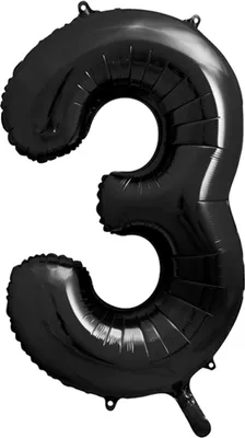 Zdjęcie produktu dla Balon foliowy cyfra 3 czarny 86 cm PartyDeco