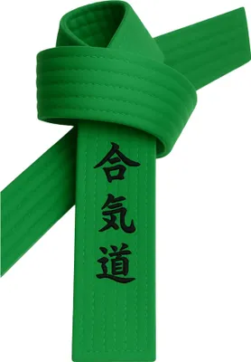 Produktbild von Aikidogürtel Grün bestickt - Aikido Schriftzeichen japanisch - Grüngurt mit Kanji Bestickung - 240 cm Länge
