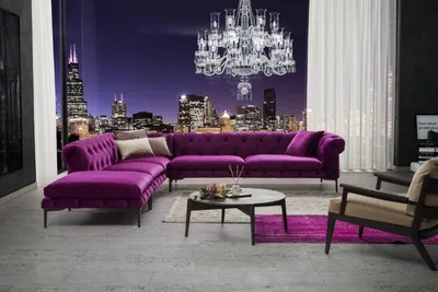 Produktbild von Lila Luxus Chesterfield Couch Eck Sofa Polster Sitz Garnitur Textil Stoff Sofas