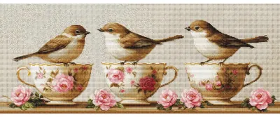 Zdjęcie produktu dla Zestaw do haftu krzyżykowego Luca-S „Trzy urocze ptaszki”, schemat, 52 x 21 cm