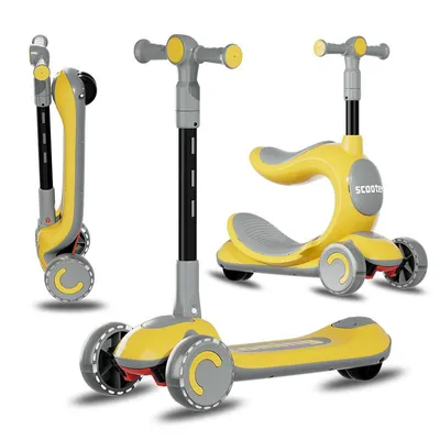 Produktbild von Habib Kinderroller 3-Rad mit LED Licht | Klappbar & Höhenverstellbar: Gelb