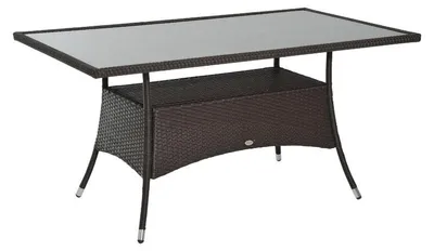 Obrázok produktu pre Záhradný stôl z polyratanu so sklenenou doskou | Farba: hnedá + čierna | Rozmery: 85 x 150 x 74 cm