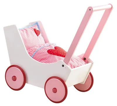 Holz-Puppenwagen mit Herzdesign, verstellbar, ab 12 Monaten