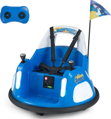 Immagine prodotto di COSTWAY 12V Autoscontro per bambini girevole a 360°, 2 in 1 Bumper Car elettrico con musica, luci, 2 modalità di guida, telecomando, 1,2-2 km/h, per bambini dai 3 ai 6 anni Blu