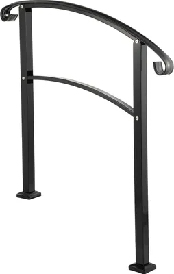 Image de SucceBuy Main courante de transition 3 marches, Convient pour 1 à 3 marches, Rampe d'escalier non réglable en fer forgé avec kit d'installation, Main courante noir mat pour escaliers extérieurs