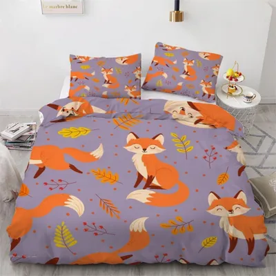 Produktbild von Bettwäsche-Set 200x200 cm 3-teilig Mikrofaser Fuchs Herbst Blätter 3D Motiv mit Reißverschluss