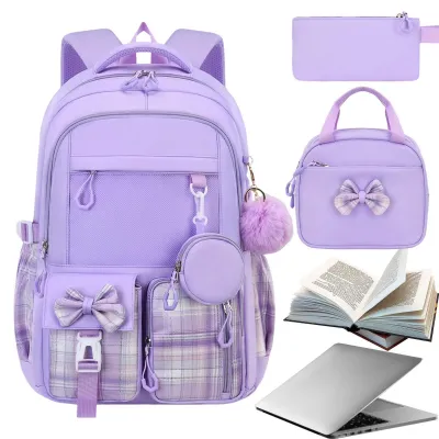 Image de Sac à dos pour filles, ensemble 3 pièces avec étui et boîte à lunch