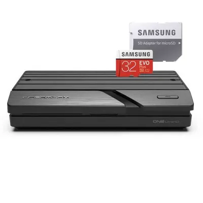 Produktbild von Dreambox One 4K UHD H.265 E2 Linux Wifi 2xDVB-S2X MIS Sat Receiver + 32GB SD Karte