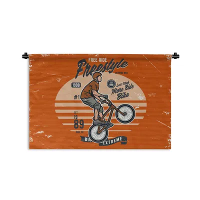 Produktbild von MuchoWow® Wandteppich Wandbehang Mann - Fahrrad - Retro 90x60 cm Tapisserie Dekoration Wandtuch - Wandskulpturen - Bildteppich