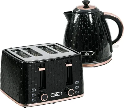 Produktbild von 2-in-1 Küchenset, Toaster und Wasserkocher, mehrere Optionen, 1,7 L, 4 Toastscheiben gleichzeitig, Kunststoff, Schwarz