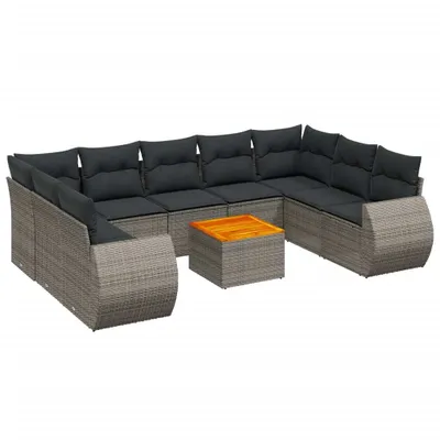 Produktbild von vidaXL 10-tlg. Garten-Sofagarnitur mit Kissen Grau Poly Rattan