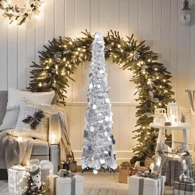 Obrázok produktu pre vidaXL Umelý pop-up vianočný stromček strieborný 120 cm PET