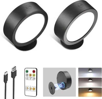Productafbeelding van Draadloze Wandlamp met Afstandsbediening - 5500 mAh Batterij, 3 Kleurmodi, Dimbaar - Set van 2