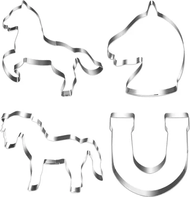 Produktbild von Ausstecher für Pferde – Set mit 4 Stück – Pferdeformen – Keksausstecher aus Edelstahl – Hufeisen – Pferdekopfform – Ponyform