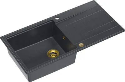 Produktbild von QUADRON Spülbecken 1-Becken Spüle | Größe: 100 x 50 x 21 cm | EVAN 146 | Küchenspüle Granitspüle aus GraniteQ mit Siphon | Schwarz & Golden