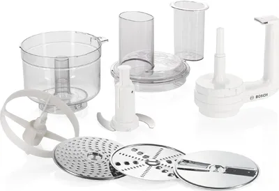 Produktbild von Bosch Multimixer MUZ5MM1, inklusive 3 Scheiben (Schneid-Wende-Scheibe, Raspel-Wendescheibe, Reibescheibe fein), spülmaschinengeeignete Teile,