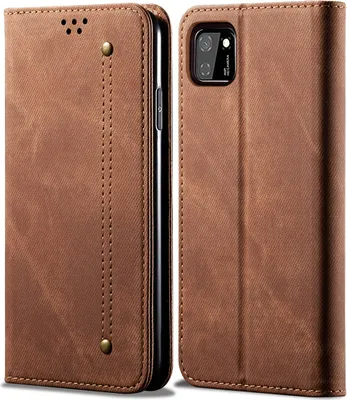 Produktbild von Huawei Y5P Hülle, LaimTop Denim Leder Brieftasche Magnetverschluss Flip Bookstyle Schutzhülle mit Standfunktion für Huawei Y5P Huawei Y5P Braun