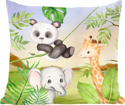 Produktbild von MuchoWow® Zierkissen Sofakissen Wohnzimmer Dekokissen 40x40 cm Dschungel - Blätter - Tiere - Grün - Foto Kissen - Schlafzimmer Dekoration