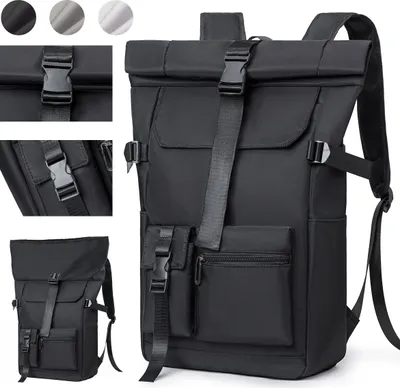 Produktbild von 7MAGIC Rolltop Rucksack Herren Damen 26L, Handgepäck Groß Laptop Rucksack Wasserdichter mit 15.6 Zoll Laptopfach, Reiserucksack Rucksäcke Schulrucksack für Reisen Schule Studium, Schwarz