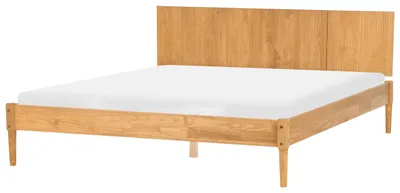 Obrázek produktu pro BELIANI Postel světle hnědá borové dřevo 180 x 200 cm s čelem a lamelovým roštem přírodní skandinávský styl ložnice