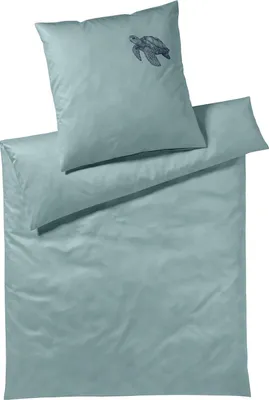 Produktbild von elegante Mako-Satin-Bettwäsche-Garnitur Traveller Farbe Aquagrün Größe 135x200+80x80
