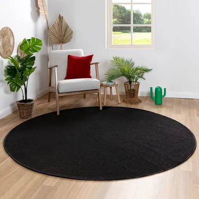 Produktbild von Steffensmeier Kurzflor Teppich Ibiza - Rund | Rund | Wohnzimmerteppich | modern | strapazierfähig und pflegeleicht | Schwarz | Größe : Ø 80 cm