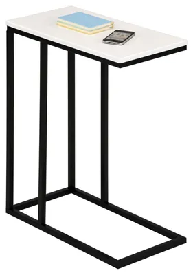 Produktbild von Beistelltisch DEBORA, praktischer Wohnzimmertisch in C-Form, schöner Couchtisch Tischplatte rechteckig in weiß, eleganter Sofatisch mit Metallgestell in schwarz