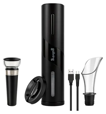 Produktbild von Goliving Elektrischer Korkenzieher-Set – Weinöffner – Automatischer Flaschenöffner – Korkenzieher Wein – Flaschenöffner – Geschenkset – Schwarz