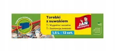Zdjęcie produktu dla Torebki do przechowywania, mrożenia żywności z suwakiem 1,5L Jan Niezbędny 12 szt.