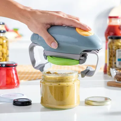 Immagine prodotto di InnovaGoods - Apriscatole e barattoli elettrici, Spegnimento automatico, Facile da usare, Flessibile per diverse dimensioni, Plastica, Colorato