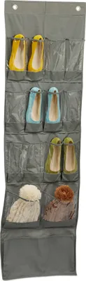 Produktbild von Relaxdays Schuhorganizer, 15 Fächer, Tür-Schuhregal hängend, HBT: 158 x 47,5 x 5 cm, Schuhaufbewahrung, grau/transparent