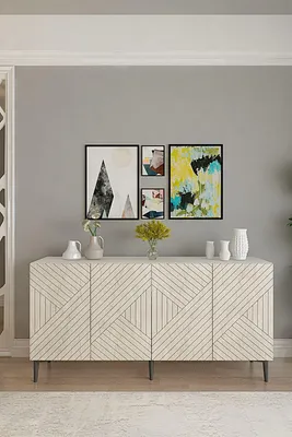 Produktbild von Skye Decor, Hochwertiger Konsolentisch (3 Stück) - 100% Melamin, Weiß & Travertin