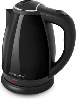 A black electric kettle on a white background.