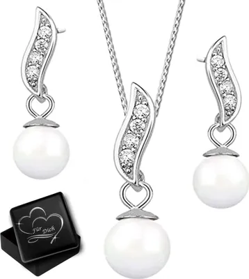 Produktbild von Süsswasser Perlen Set echt 925 Silber 45cm Halskette mit Ohrstecker Anhänger für Damen Ohrringe Schmuckset K879+V12