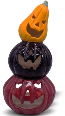 Productafbeelding van Theelichthouder voor Halloween, pompoengezichten van keramiek