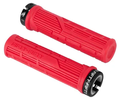 Image de Poignées de vélo VTT, type "lock-on", couleur rouge, souples et antidérapantes, pour guidons standard de 20 à 23 mm