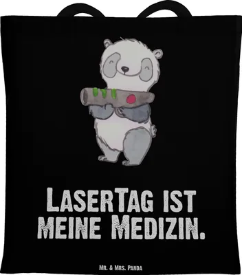 Produktbild von Mr. & Mrs. Panda Tote Bag Panda LaserTag - Schwarz - Geschenk, Stoffbeutel, Schultasche, Lasergame Zentrum, Tasche, Shopping, Jutebeutel