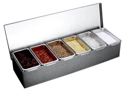 Produktbild von Zutatenbehälter mit 6 Fächern aus Edelstahl, mit Deckel, für Küche und Buffet
