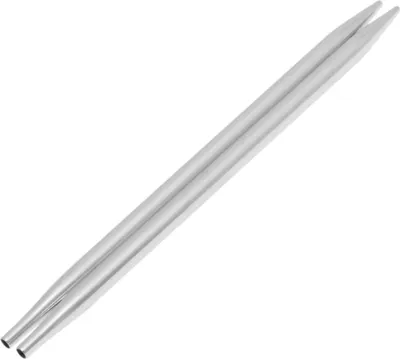 A pair of knitting needles on a white background.