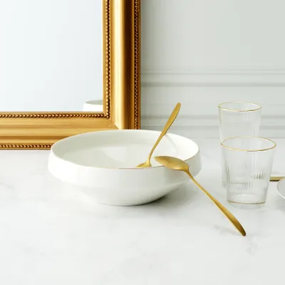 Image de Saladier - HOME DECO FACTORY - Lisere Dore - Porcelaine - Blanc et Or