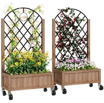 Obrázek produktu pro Vyvýšený záhon - Pěstební box - S kolečky - Opěrka pro rostliny - Borové dřevo a ocel - 52 x 25 x 97 cm - Hnědá barva